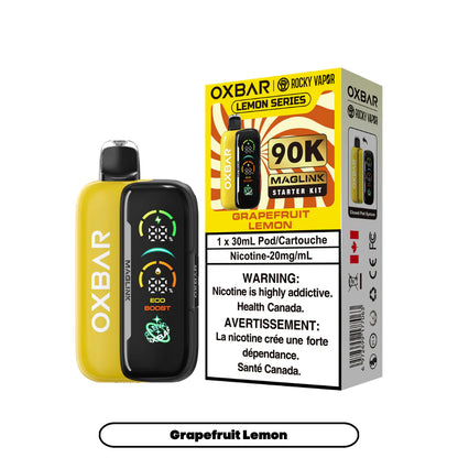 OXBAR vape device and packaging with Lemon Series flavor