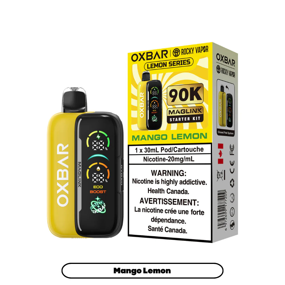 OXBAR vape device and packaging with Mango Lemon flavor