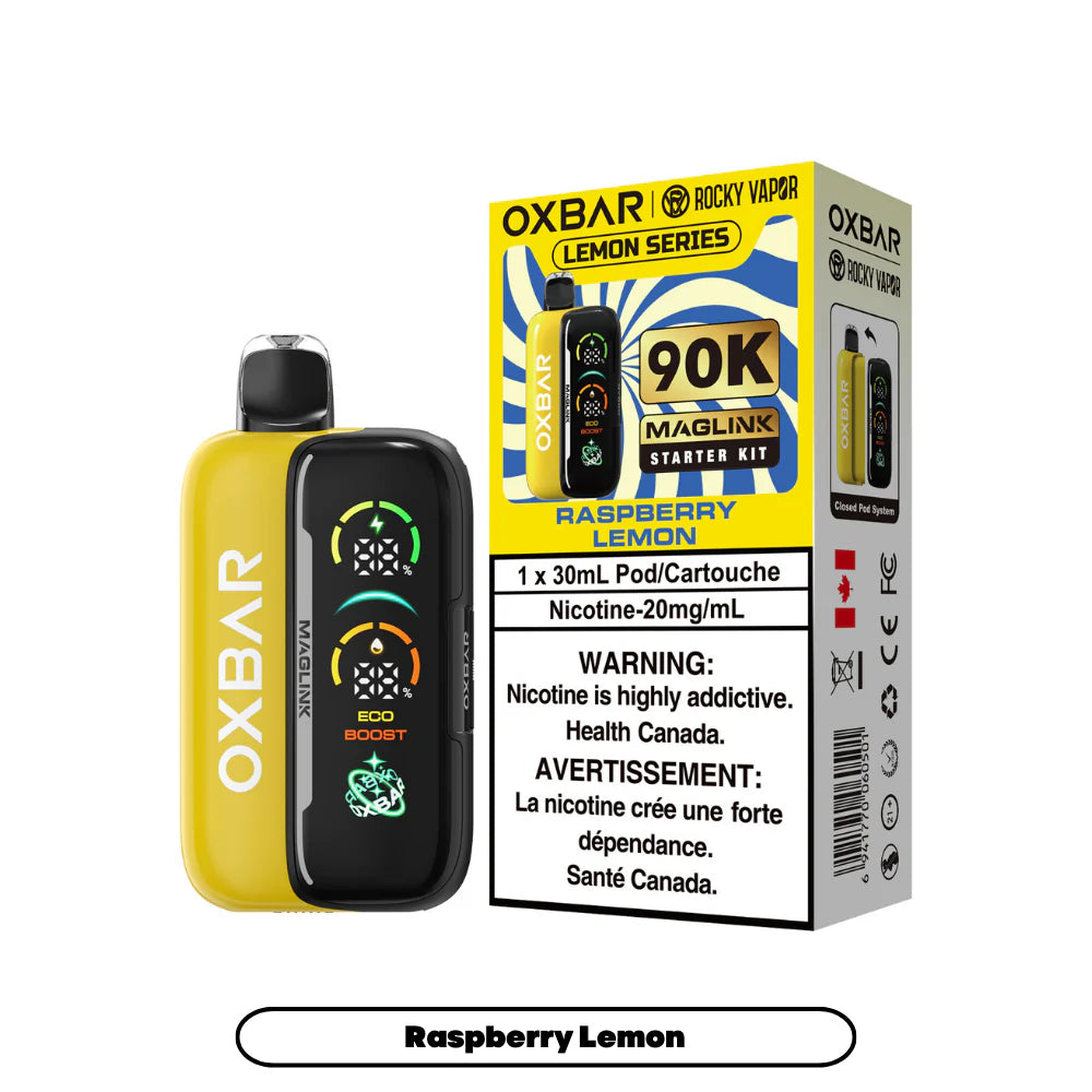 OXBAR vape device and packaging with lemon flavor 