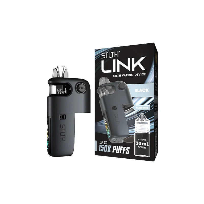 STLTH Link disposable device in Black, refillable from 30mL bottles