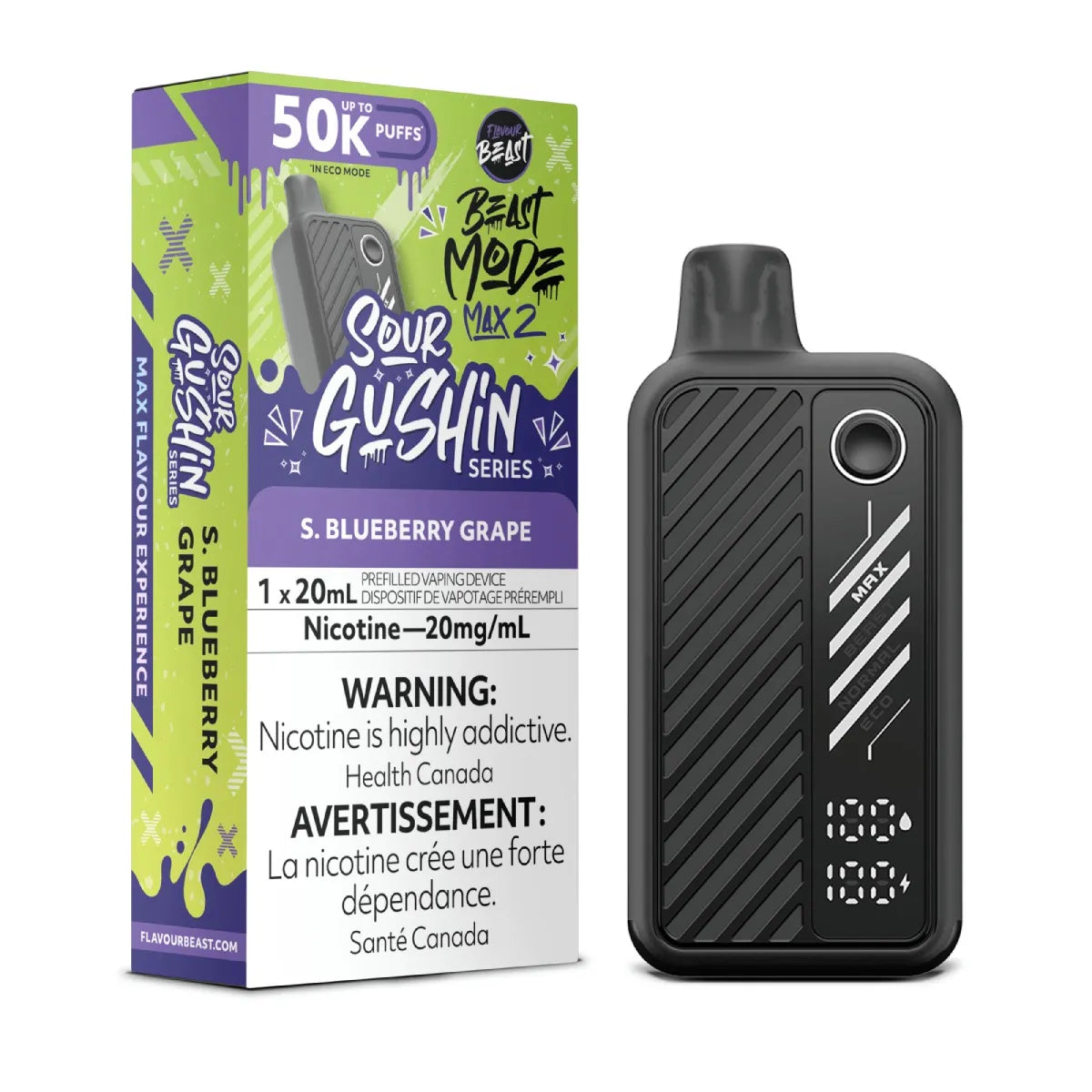Flavour Beast Mode Max 2 50K Sour Gushin S Blueberry Grape disposable vape