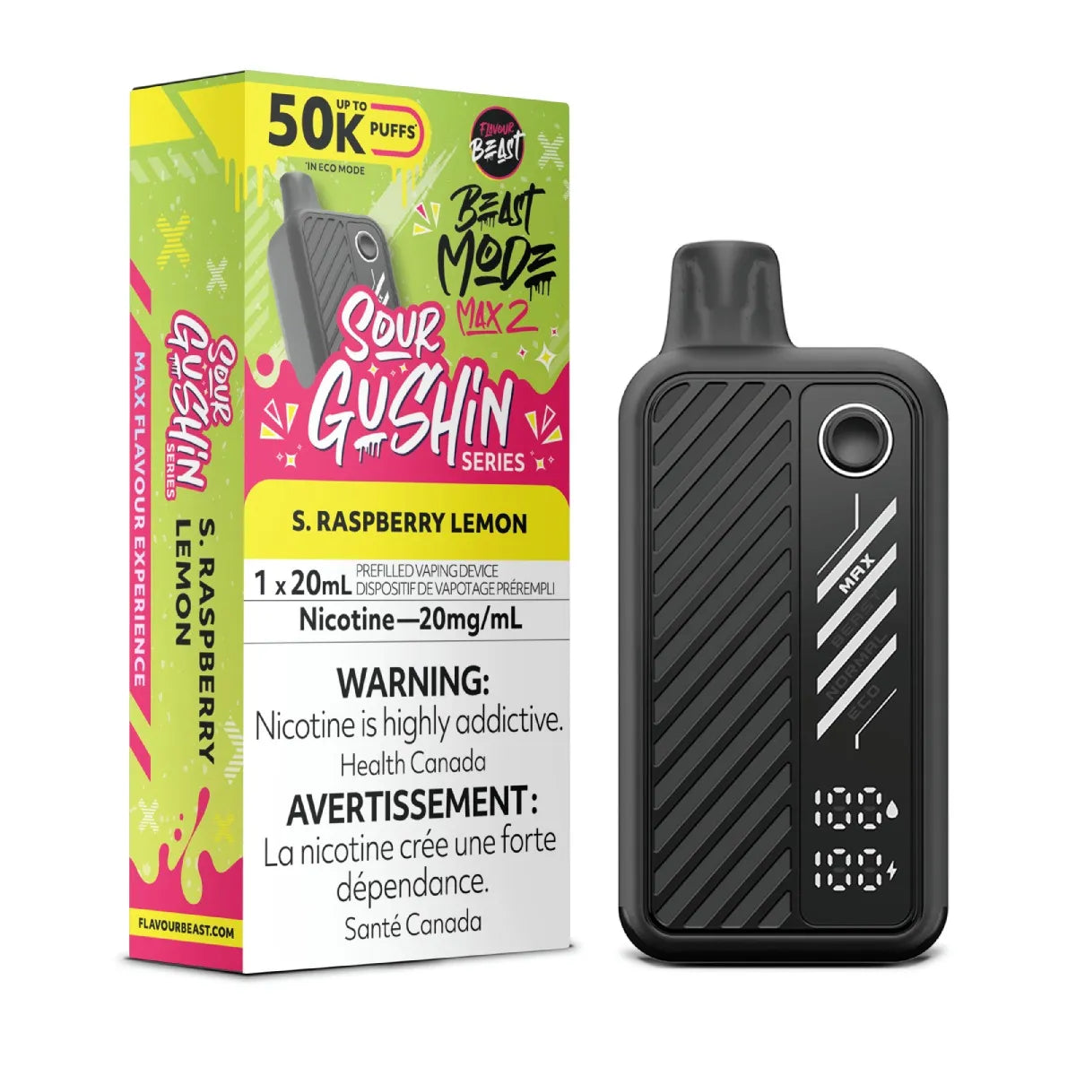 Flavour Beast Mode Max 2 50K Sour Gushin S Raspberry Lemon disposable vape