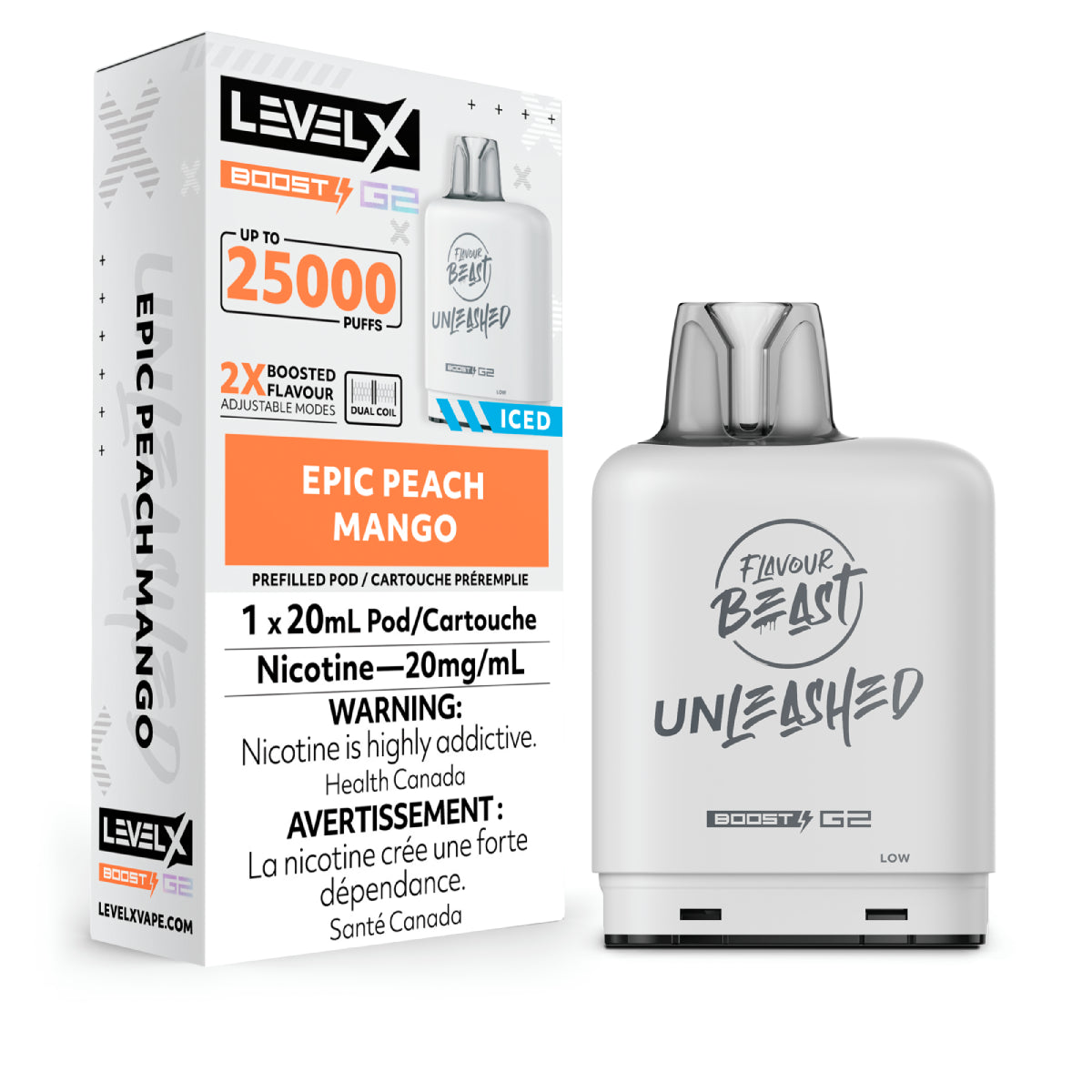 Level X G2 Boost 25K Flavour Beast Unleashed Epic Peach Mango pod