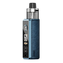 Vape device with blue and black design on a white background