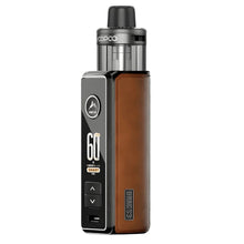 Vaping device with brown and black design on a white background